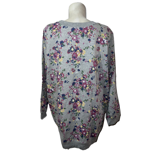Woman Within Top Size 1X 22/24 Gray Floral Print Preppy Pullover Sweatshirt - Picture 5 of 10